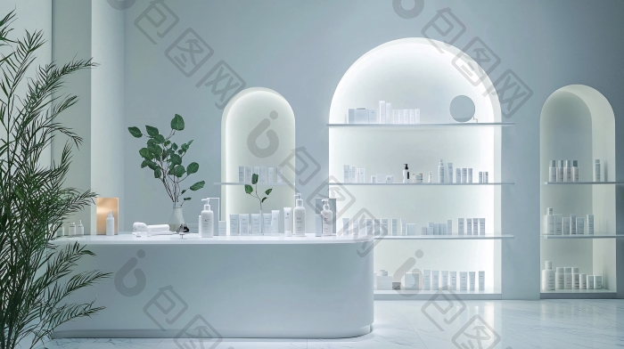 极简风白色化妆品店图片-包图网企业站