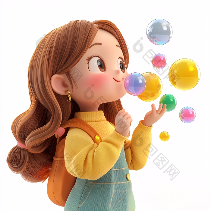 可爱卡通女孩吹泡泡图片-包图网企业站