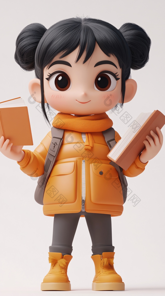 可爱卡通女孩读书插画素材图片-包图网企业站