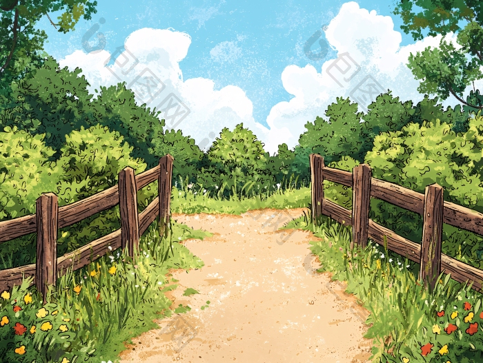 林间小路风景插画图片-包图网企业站
