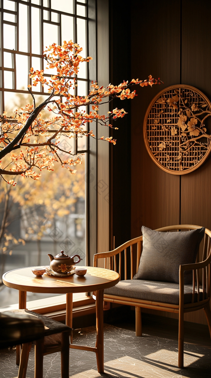 静谧的东方茶室一角图片-包图网企业站
