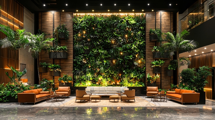 酒店大堂绿植背景墙图片图片-包图网企业站