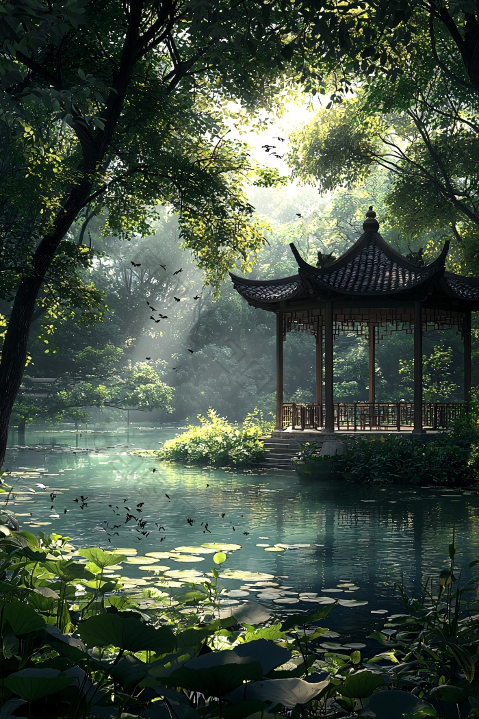 宁静的东方园林美景图片-包图网企业站