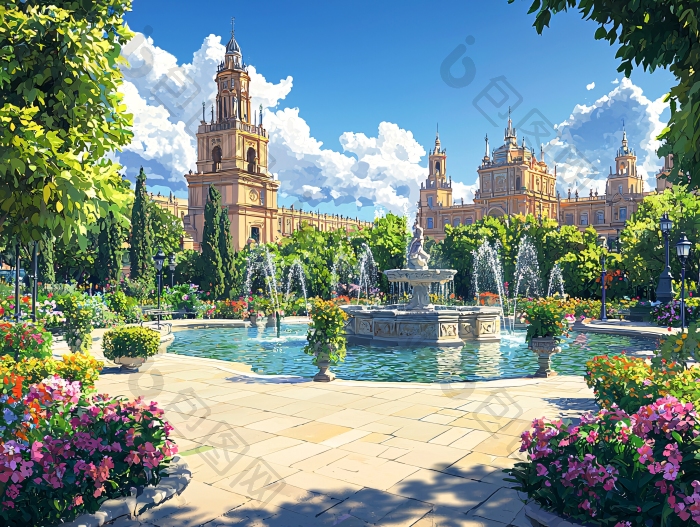 欧洲古典建筑风景插画图片-包图网企业站