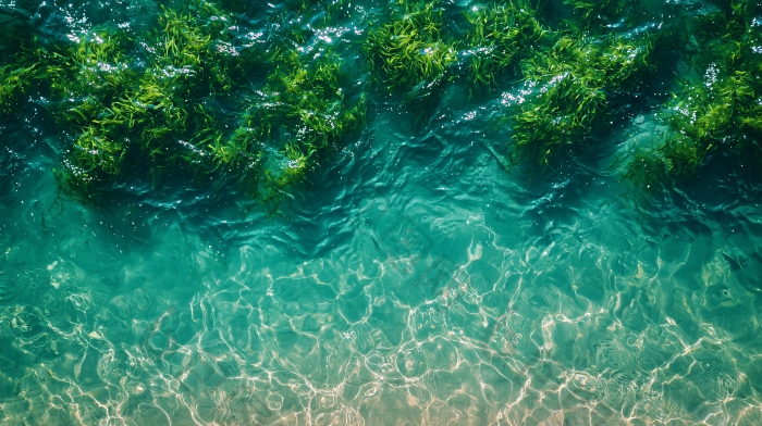 清澈碧绿的海水与海藻图片-包图网企业站