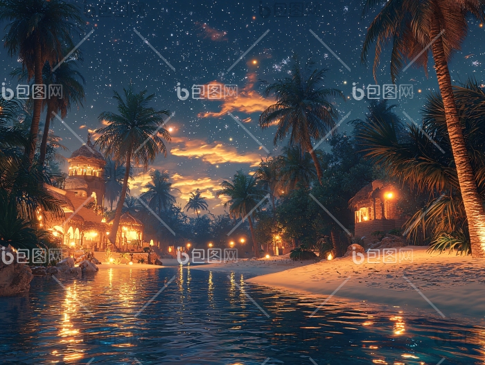 夜空下的海边公路图片-包图网企业站