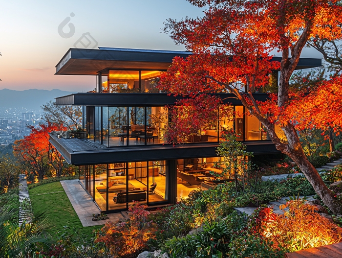 山顶别墅夜景高端住宅图片-包图网企业站