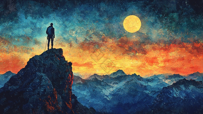 山顶孤独眺望远方的人图片-包图网企业站