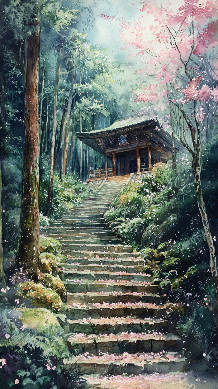 山间古寺樱花雨古寺图片-包图网企业站