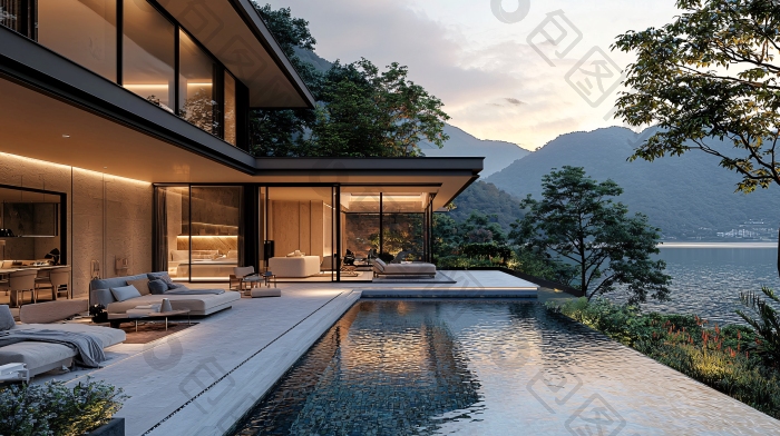 山景别墅夜景室内设计图片-包图网企业站