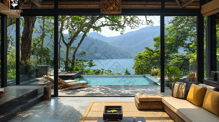 山景泳池别墅自然景观图片-包图网企业站