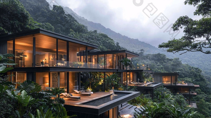 山林别墅夜景设计素材图片-包图网企业站