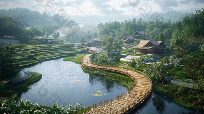山水田园风光建筑图片-包图网企业站
