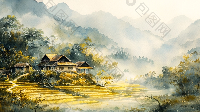 山水田园间的静谧村落图片-包图网企业站