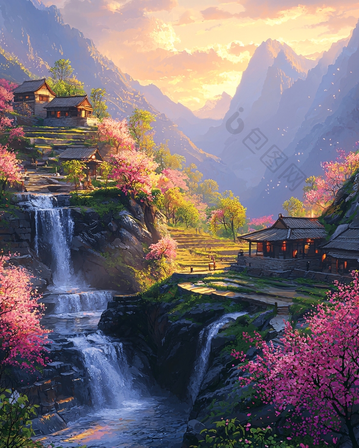 山水田园桃花人家图片-包图网企业站