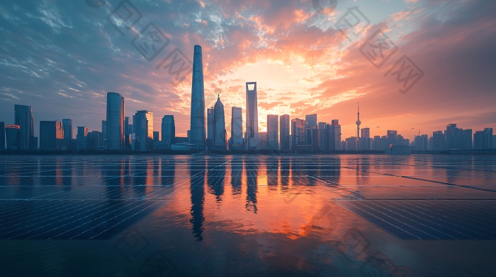 上海城市天际线日出图片-包图网企业站