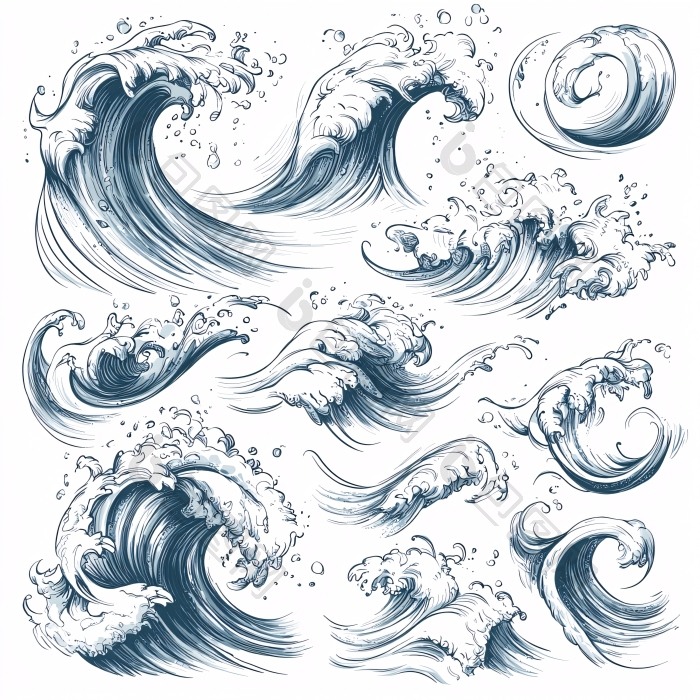手绘海浪素材纹样图片-包图网企业站