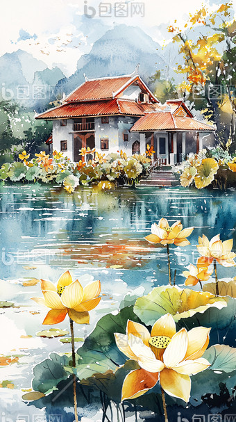 水彩画 アジアの農村風景 20037008278.jpg