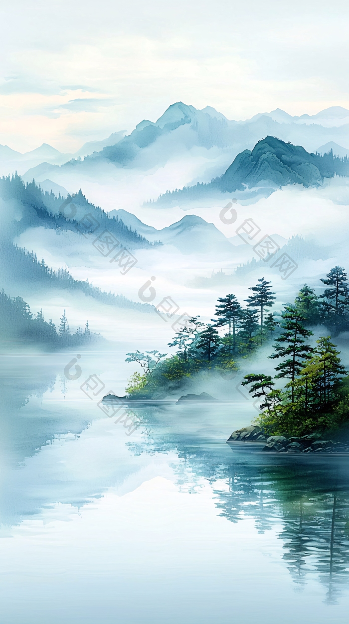 水墨风山水云雾缭绕图片-包图网企业站