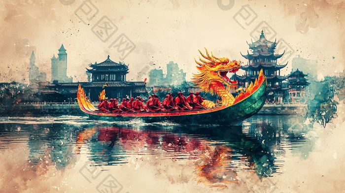 水墨画龙舟中国艺术图片-包图网企业站