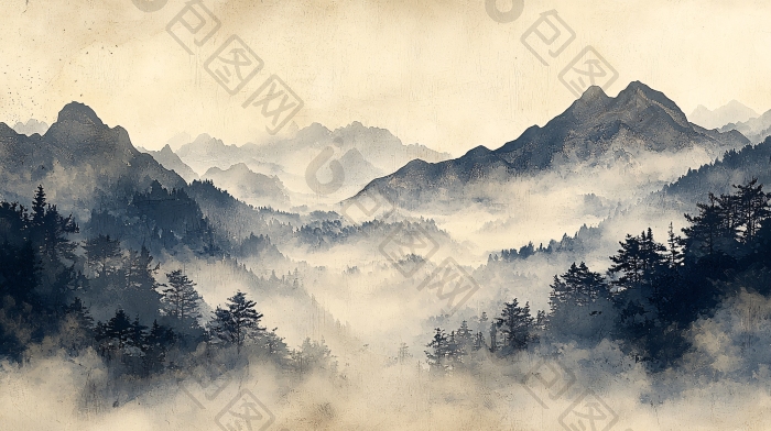 水墨山水画写意画雾气图片图片-包图网企业站