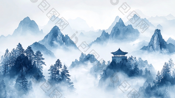 水墨山水画中国风背景图素材图片-包图网企业站
