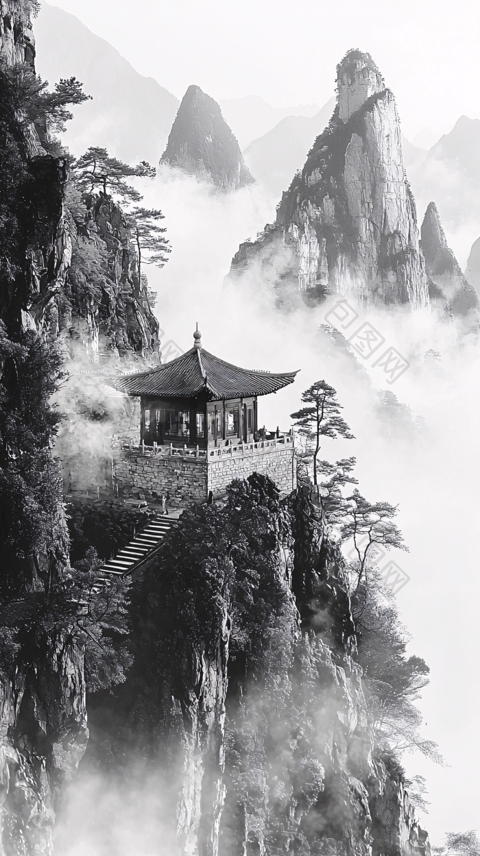 水墨山水意境中国风亭台楼阁图片-包图网企业站
