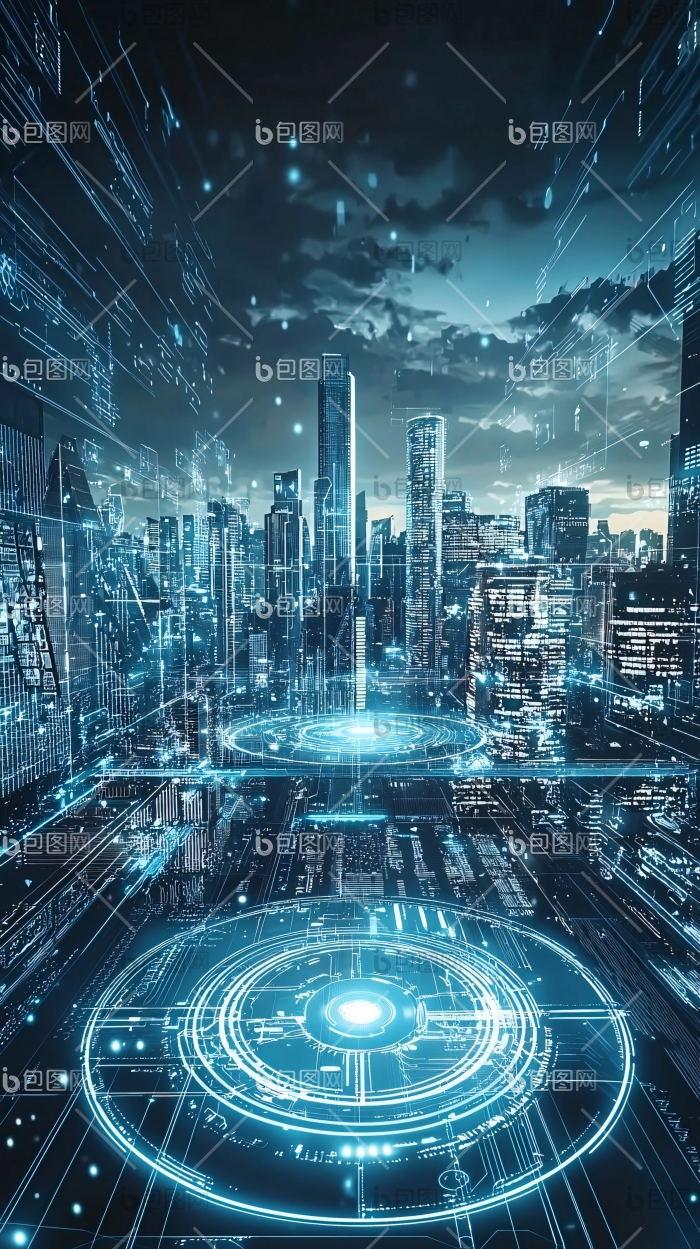 未来科技感城市夜景中的机器人图片-包图网企业站