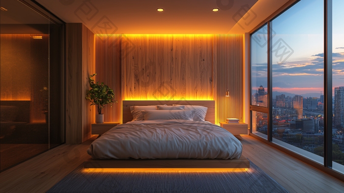 温馨浪漫的卧室夜景图片-包图网企业站