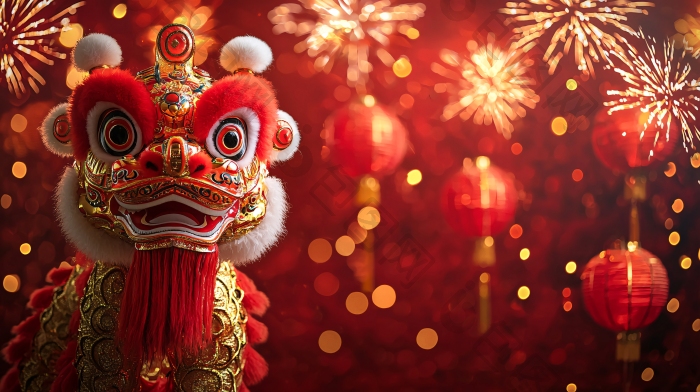 舞狮红灯笼新年素材图片-包图网企业站