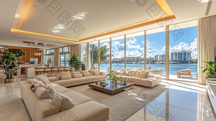 现代简约海景豪宅客厅图片-包图网企业站