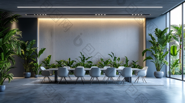 现代简约会议室绿植环绕图片-包图网企业站