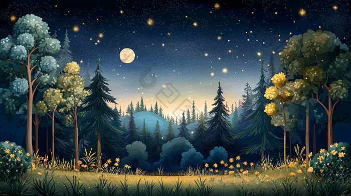 星空下的森林夜晚景色图片-包图网企业站
