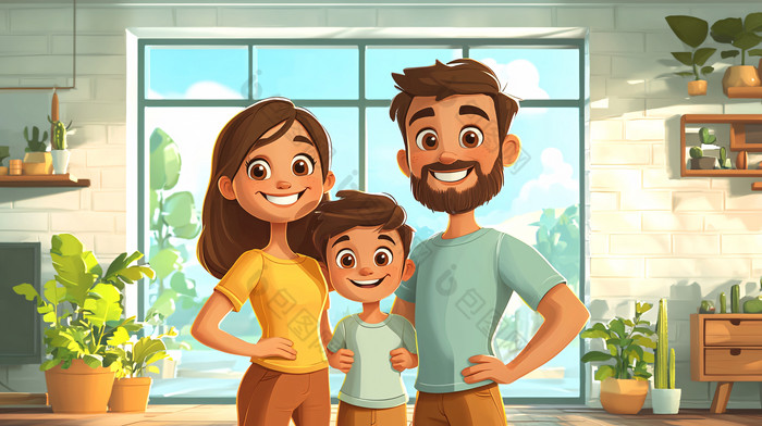 幸福三口之家卡通风格图片-包图网企业站