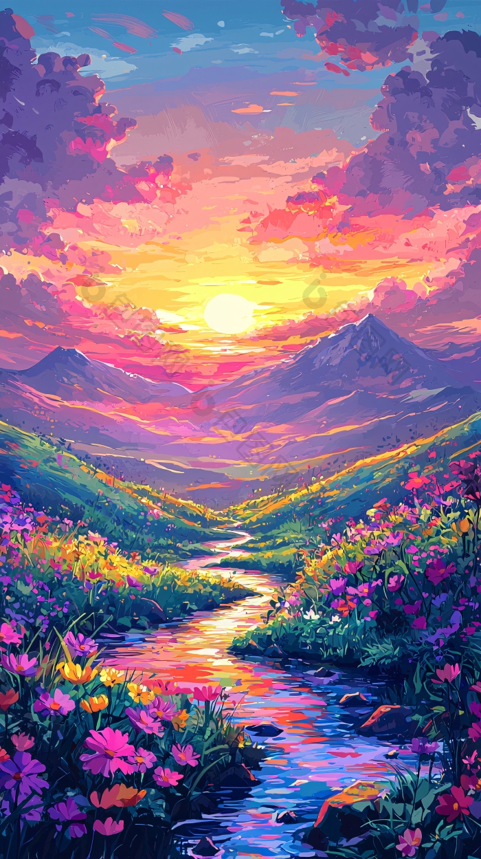 绚丽色彩下的山水风景图片-包图网企业站