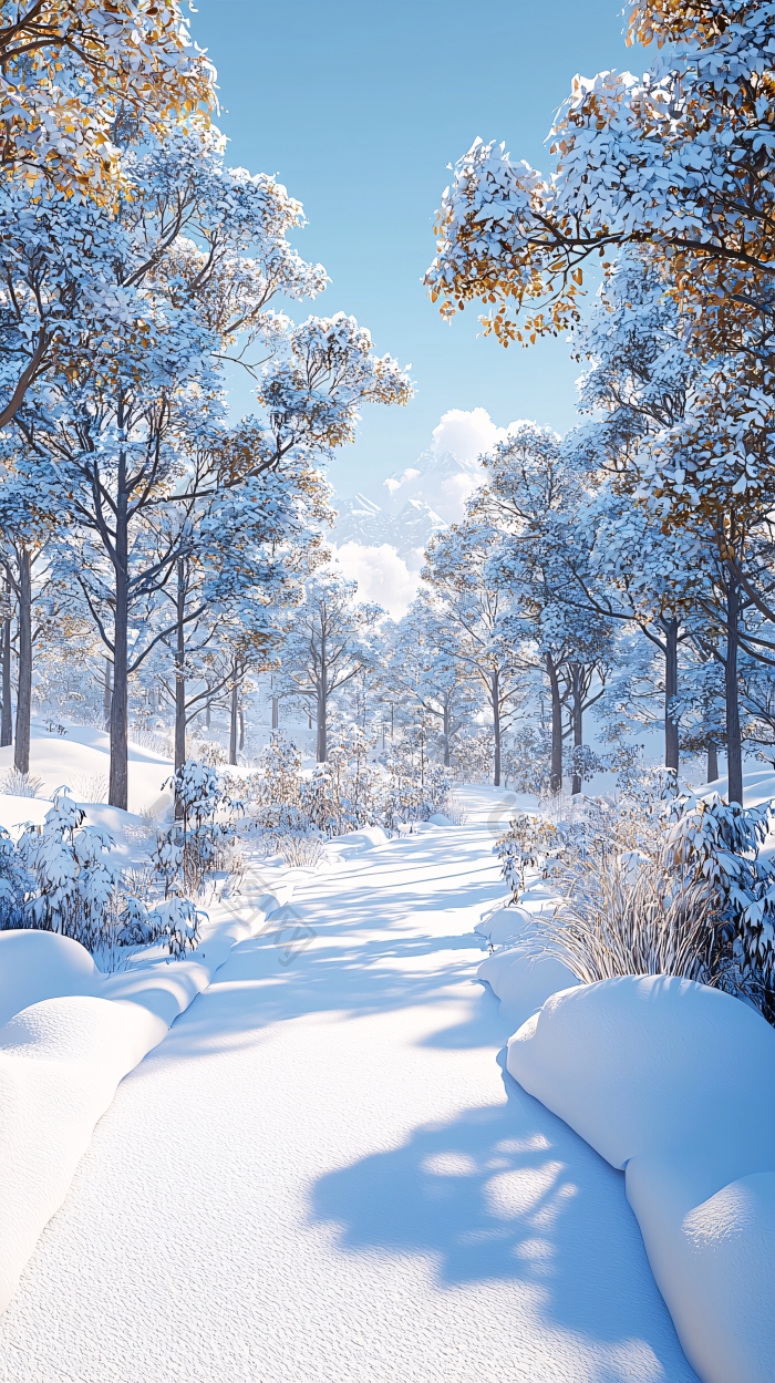 雪覆盖的林间小路素材图片-包图网企业站