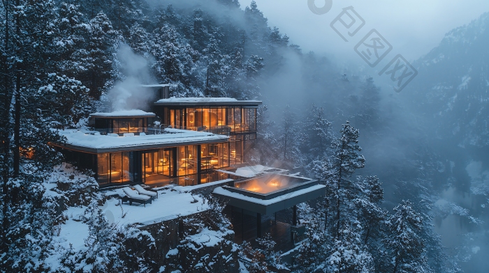 雪山别墅夜景奢华别墅图片-包图网企业站