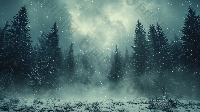 雪夜森林冷色调图片-包图网企业站