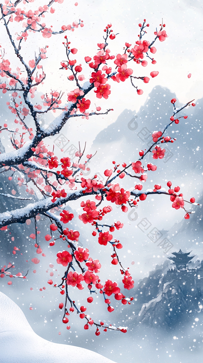 雪中红梅红梅雪景图片-包图网企业站