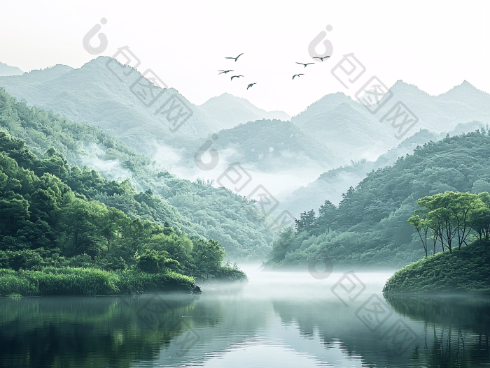 烟雾缭绕的山水风景图片-包图网企业站