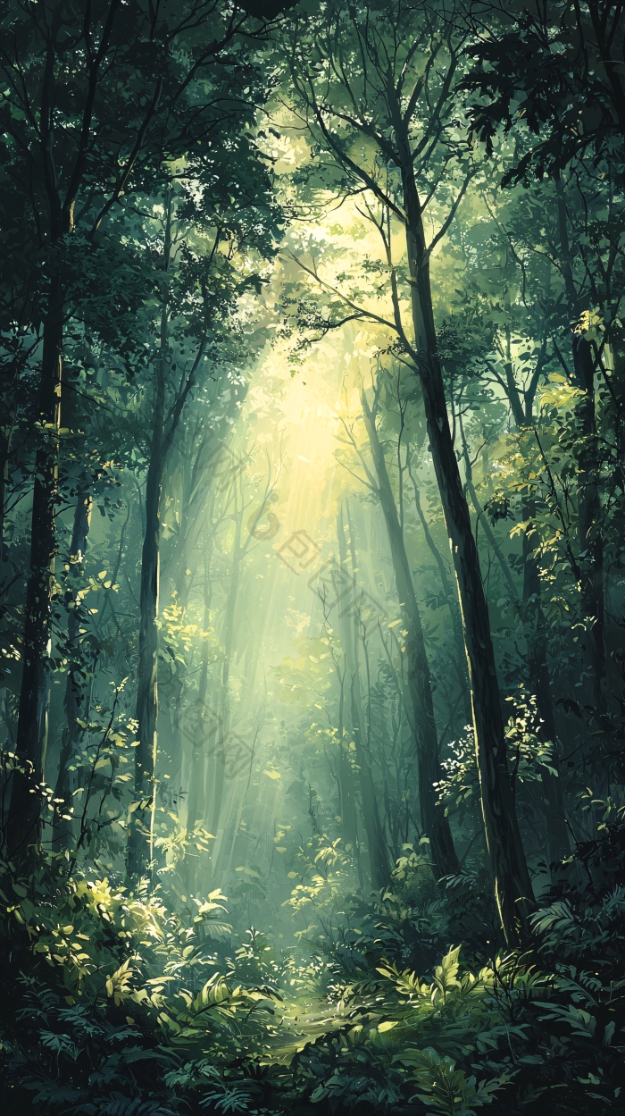 阳光穿透森林的唯美景象素材图片-包图网企业站