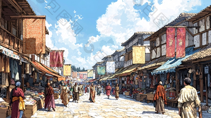 阳光明媚的古代集市街道图片-包图网企业站