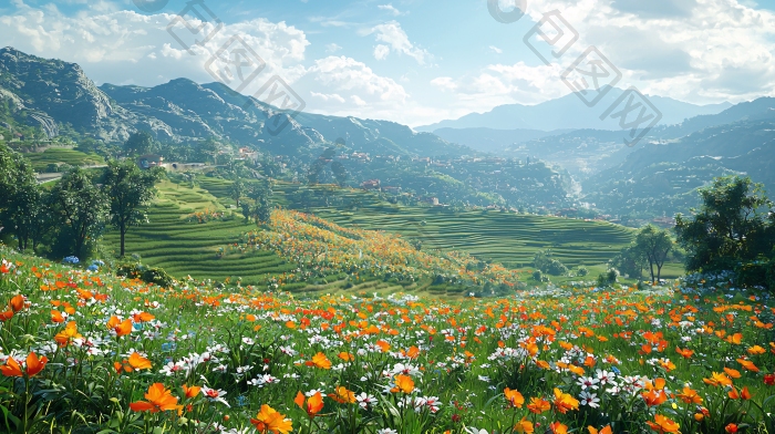 阳光明媚的山谷花海素材图片-包图网企业站