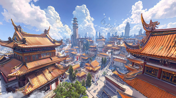 阳光下的中国古代城市图片-包图网企业站