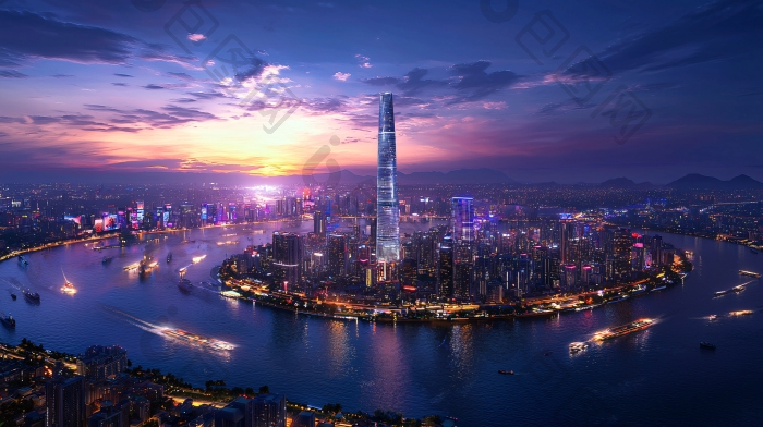 夜景城市剪影黄浦江图片-包图网企业站