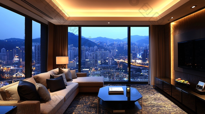 夜景夜景客厅豪宅图片-包图网企业站