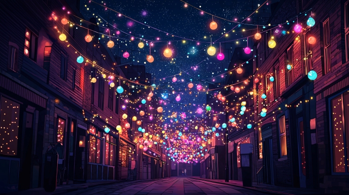夜晚街道彩灯童话图片-包图网企业站