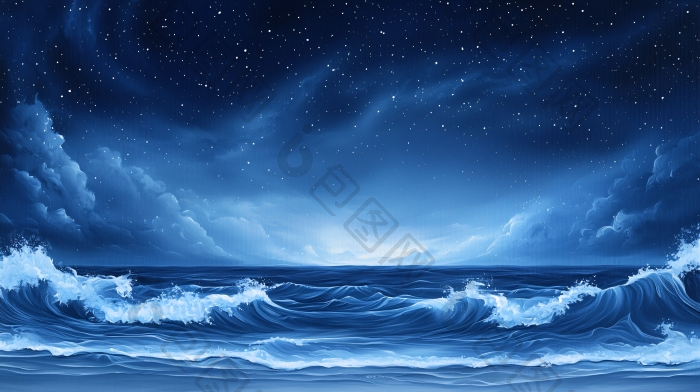 夜晚星空下的蓝色海面图片-包图网企业站