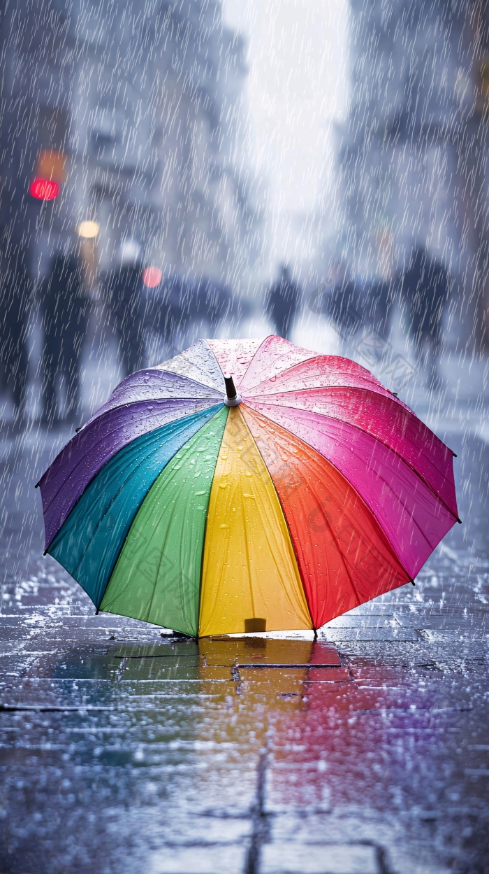 雨中彩虹伞街道图片-包图网企业站