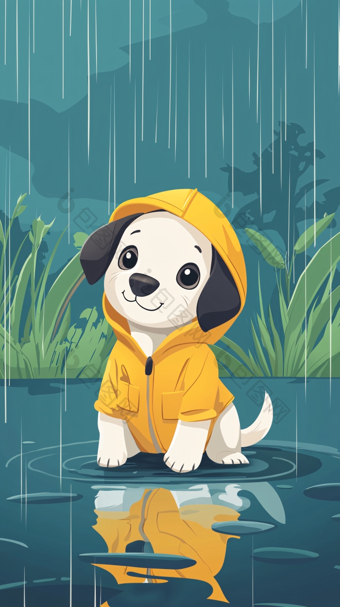 雨中戴黄雨衣的小狗素材图片-包图网企业站